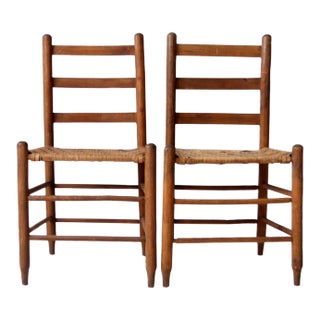 Antique Splint Weave Seat Chairs Pair For Sale