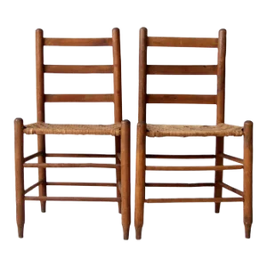 Antique Splint Weave Seat Chairs Pair