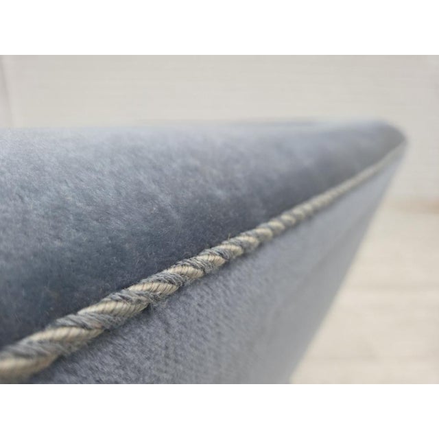 Mid-Century Modern Vintage Danish Two-Seater Sofa in Blue Furniture Velour and Oak, 1970s For Sale - Image 3 of 18