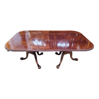Vintage English Style Carved Mahogany Three Pedestal Dining Table For Sale