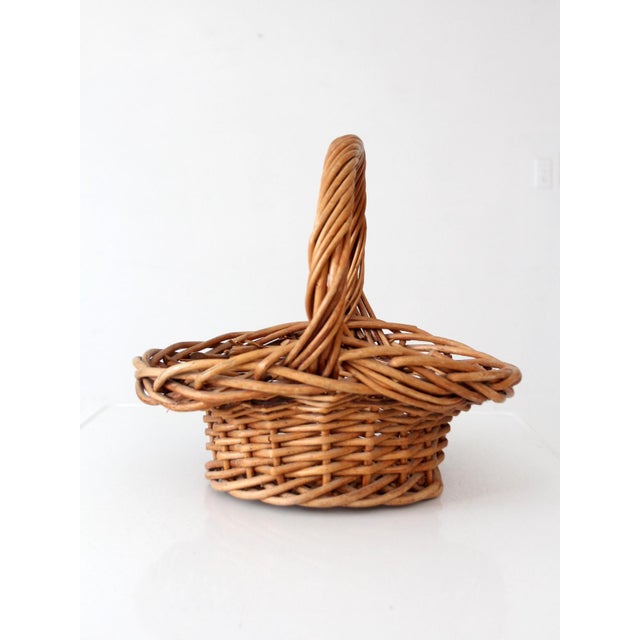 Vintage Woven Wicker Gathering Basket With Twisted Handle For Sale - Image 10 of 13