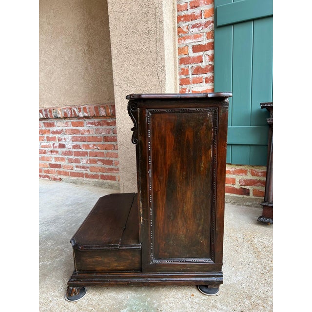 Antique French Gothic Devotional Cabinet Religious Painting Carved Oak Kneeler For Sale - Image 9 of 18