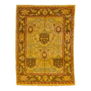 1950s Goldenrod Oushak Handmade Wool Rug With Floral Design For Sale