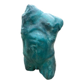 Mid Century Vintage Solid Bronze Male Nude Torso Study. For Sale
