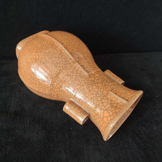 White Chinese Ceramic Vase,Ge Ware Brown Crackle Glaze Porcelain Double Ears Vase For Sale - Image 8 of 10