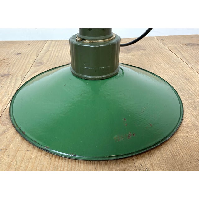 Industrial Green Enamel Military Pendant Lamp with Cast Aluminium Top, 1960s For Sale - Image 15 of 18