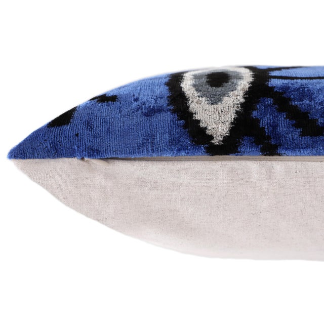 2020s Blue Ikat Velvet Throw Pillow 16x16 | Handmade Luxury Accent For Sale - Image 5 of 8