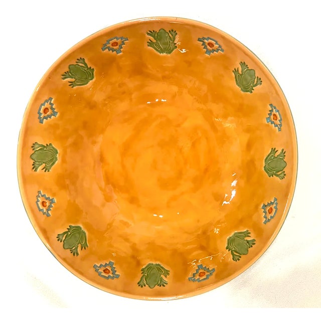 Mexican Large Signed Pottery Bowl With Frogs For Sale - Image 3 of 12