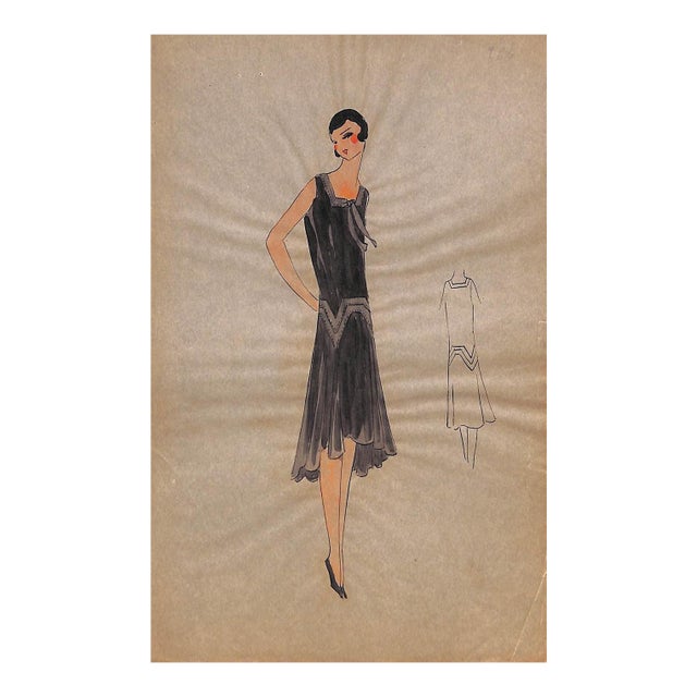 Lanvin of Paris C1920s Original Fashion Illustration in Gouache For Sale