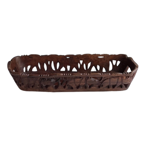 Vintage Hand Carved African Bowl With Elephants & Rhinos