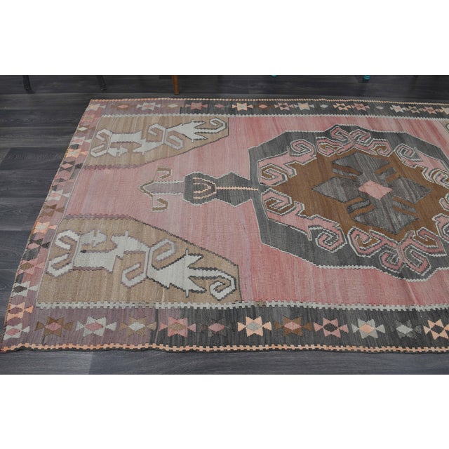 Pink 1970s Vintage Handmade Wool Cotton Pink Turkish Area Rug For Sale - Image 8 of 11
