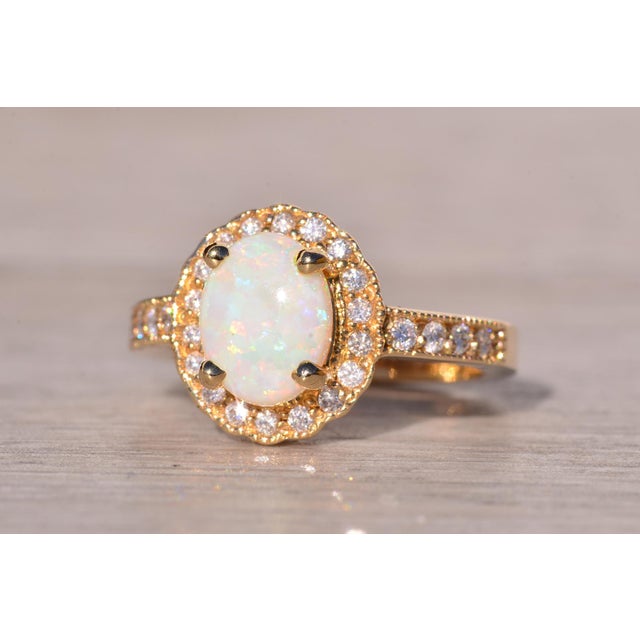 2000 - 2009 The Cobber: Natural Australian Opal and Diamond Halo Ring in Yellow Gold For Sale - Image 5 of 11