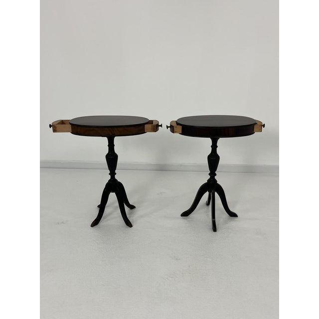 Detail Set of 2 Mid-century Italian oval bedside tables, 1960s Each has a double drawer, intact and in good condition.