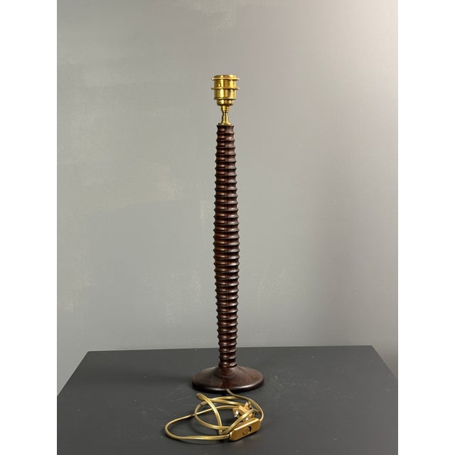 Mid-Century French Turned Wood Table Lamps in the style of Charles Dudouyt, 1970s, Set of 2 For Sale - Image 10 of 11