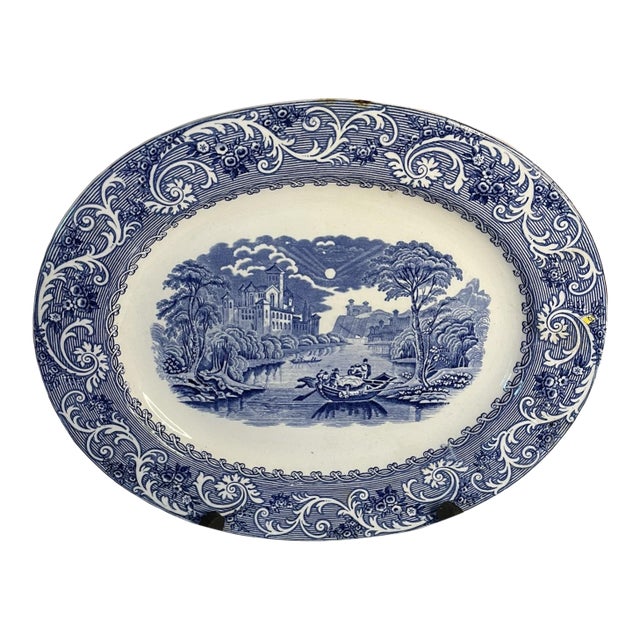 Antique Cauldon 'Blue Moore' Oval Platter For Sale