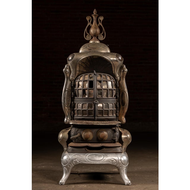 Art Nouveau Late 19th C. Cribben & Sexton Sunbeam "Universal" Cast Iron Parlor Stove For Sale - Image 3 of 10