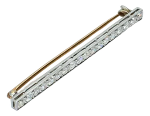 Mid 20th Century Old European Cut Diamond Bar Brooch in Platinum & Yellow Gold
