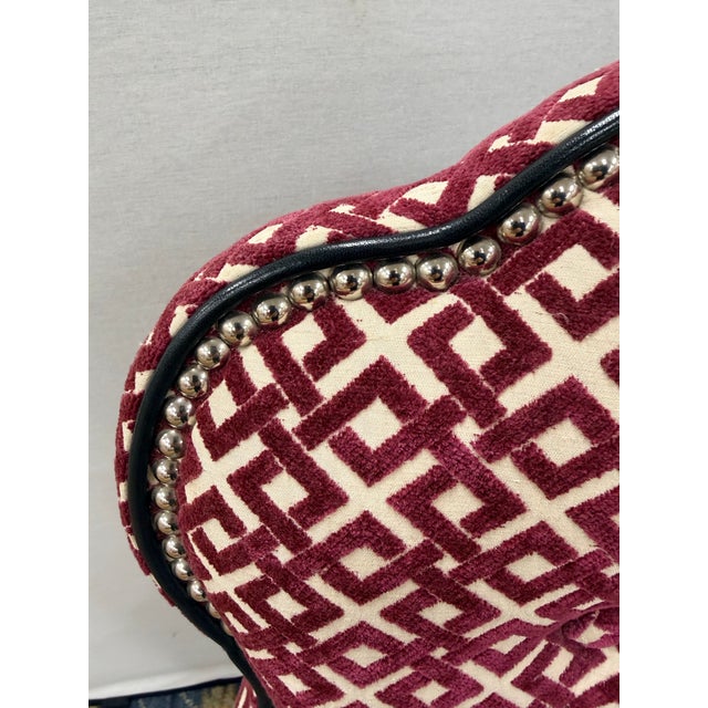 Contemporary Set of 4 Custom Upholstered Burgundy Geometric Velvet Dining Chairs For Sale - Image 3 of 8