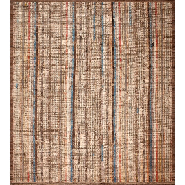 Stunning Geometric Striped Neutral and Multicolor Handwoven Rug for Contemporary Interiors, Country of origin: Central...