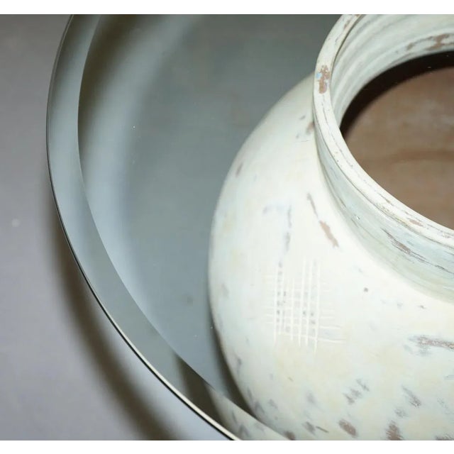 Large Pottery Urn Pots Lamp Tables with Glass Tops, Set of 2 For Sale - Image 13 of 18