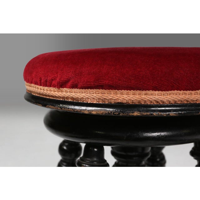 Art Deco Piano Stool in Black Lacquered Wood with Red Velvet, 1920s For Sale - Image 6 of 12