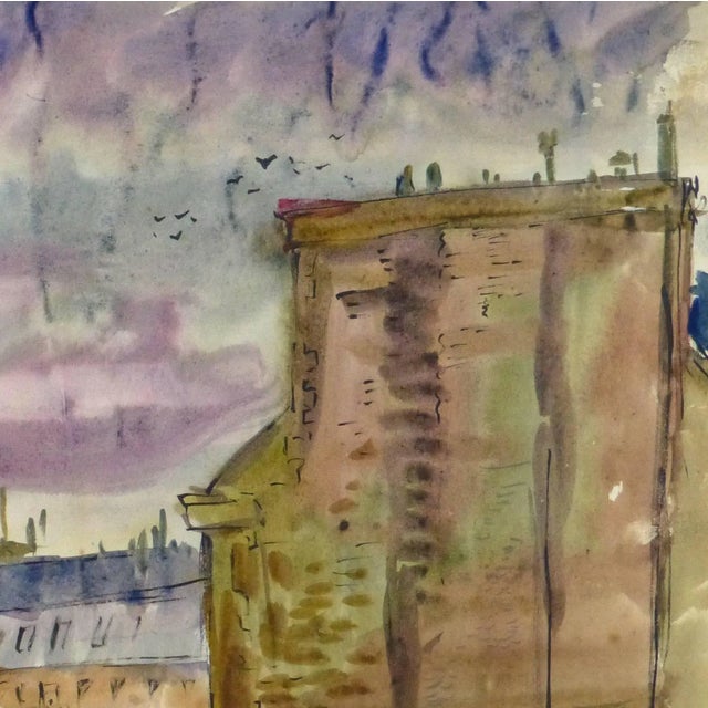 Mid-Century Modern André Lafond, Vintage French Watercolor - Rooftops of Paris For Sale - Image 3 of 5