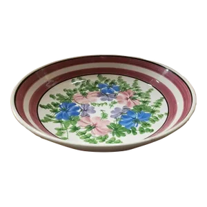 Large 1970s Hand Decorated Ceramic Floral Motif Serving Bowl, Made in Italy, Valenti