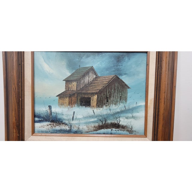 1970s 1970s Americana Farmhouse Landscape Original Oil Painting by Everett Woodson For Sale - Image 5 of 11