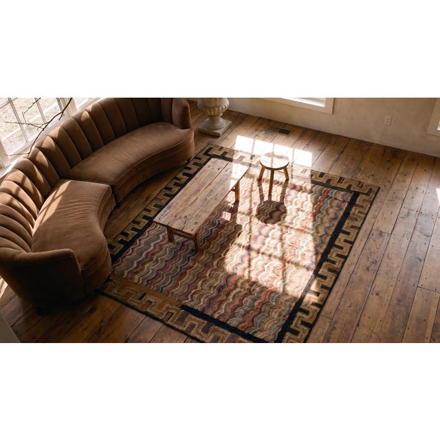 1890s Multicolor Geoemtric Antique American Hooked Rug 4'2"x4'10" Woven Wool Carpet For Sale - Image 15 of 15