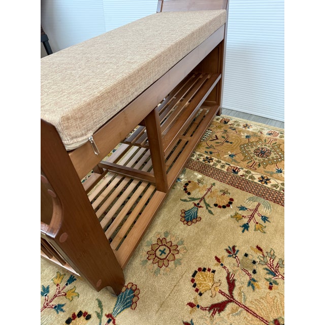 Transitional Wood Padded Bench Seat For Sale - Image 4 of 12