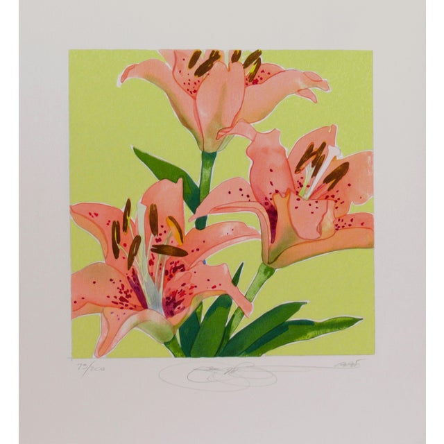 This artwork titled "Tiger Lily" 1998 is an original color lithograph on Wove paper by noted American artist Gary...