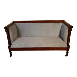 1840s Antique Dutch Marquetry Mahogany & Satinwood Inlay Spring-Seat Sofa