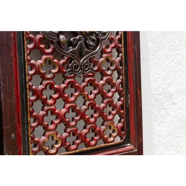 19th Century Dragon's Gaze Pair of Early 20th Century Chinese Lattice Door Panels For Sale - Image 5 of 9