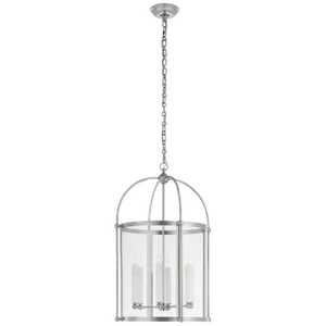 Chapman & Myers for Visual Comfort Signature Riverside Medium Round Lantern in Polished Nickel with Clear Glass