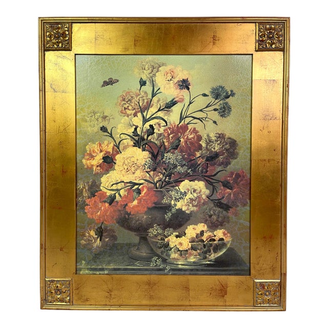 Victorian Baroque Floral Gold Framed Painting For Sale