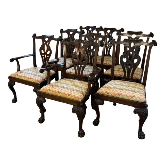 Antique Irish Victorian Chippendale Style Mahogany Dining Chairs, 1880, Set of 6 For Sale