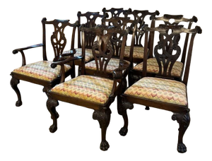 Antique Irish Victorian Chippendale Style Mahogany Dining Chairs, 1880, Set of 6
