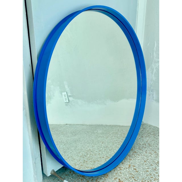 Mid-Century Modern 1980s Electric Blue Metal Framed Wall Mirror For Sale - Image 3 of 10