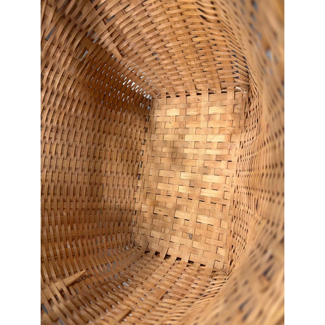 Wood Vintage Wicker Gathering Basket With Wrapped Bamboo Handle For Sale - Image 7 of 8
