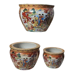 Mid 20th Century Chinese Fishbowl Trio - Geisha Motif