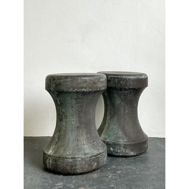 Plastic Vintage Boho Made Goods “Freda” Concrete Over Fiberglass Low Stools - A Pair For Sale - Image 7 of 12