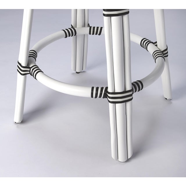 2020s Tobias 24 in. Seat Height Round Rattan Backless Counter Stool, White/Black Dot / White Rattan Frame For Sale - Image 5 of 8