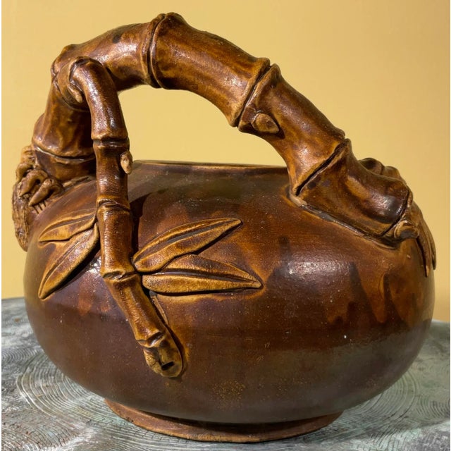 Brown Vintage Hand Painted and Glazed Ceramic Artistic Jar For Sale - Image 8 of 12