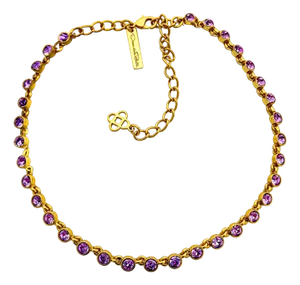 Oscar De La Renta Gold Plate Violet Tanzanite Swarovski Crystal Tennis Necklace