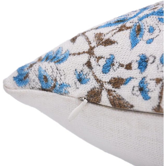 Art Deco Fabdivine Handmade Block Printed Cushion Cover 16x16 Inch Off-White Linen-Neerabel For Sale - Image 3 of 3