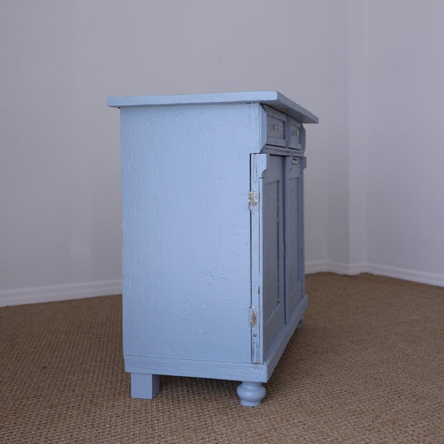 Late 19th Century Antique Blue Painted Pine Cupboard - Circa 1880 For Sale - Image 5 of 14