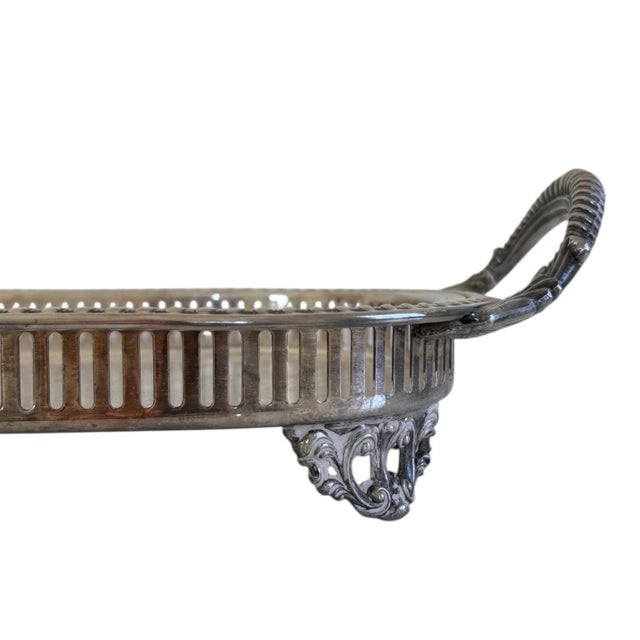 Victorian Antique W & S Blackinton Large Silver Plated Footed Gallery Serving Drink Tray For Sale - Image 3 of 12