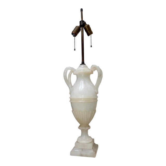 Antique Italian Hand Carved Alabaster Marble Stone Urn Style Electric Table Lamp For Sale