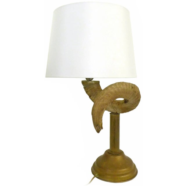 American Ram's Horn and Brass Table Lamps - a Pair For Sale - Image 3 of 5