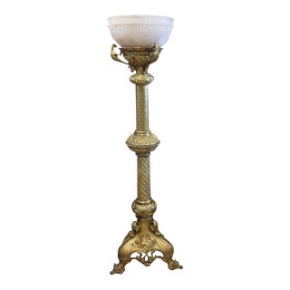 Beaux Arts Standing Dragon Lamp in Brass and Alabaster For Sale